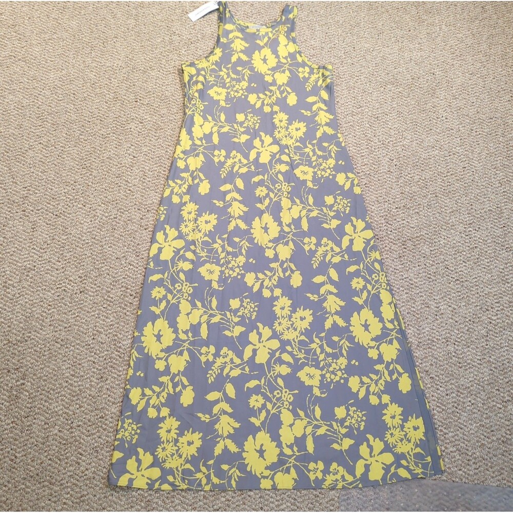 Outerknown Ellison Slip Dress Maxi Womens Small Gray Yellow Floral Sleeveless
